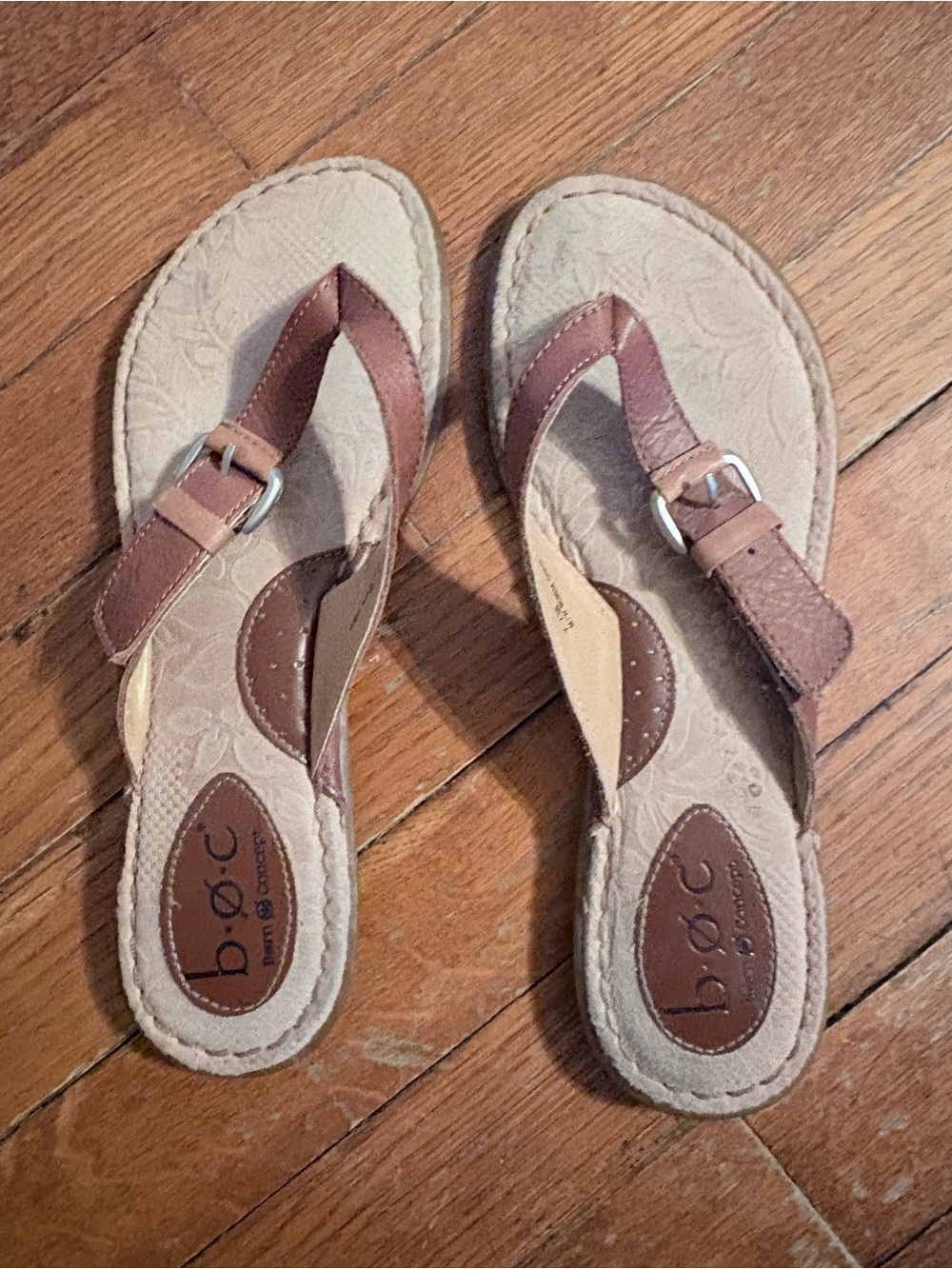 b.o.c. Brown Leather Thong Sandals with Adjustable Buckle